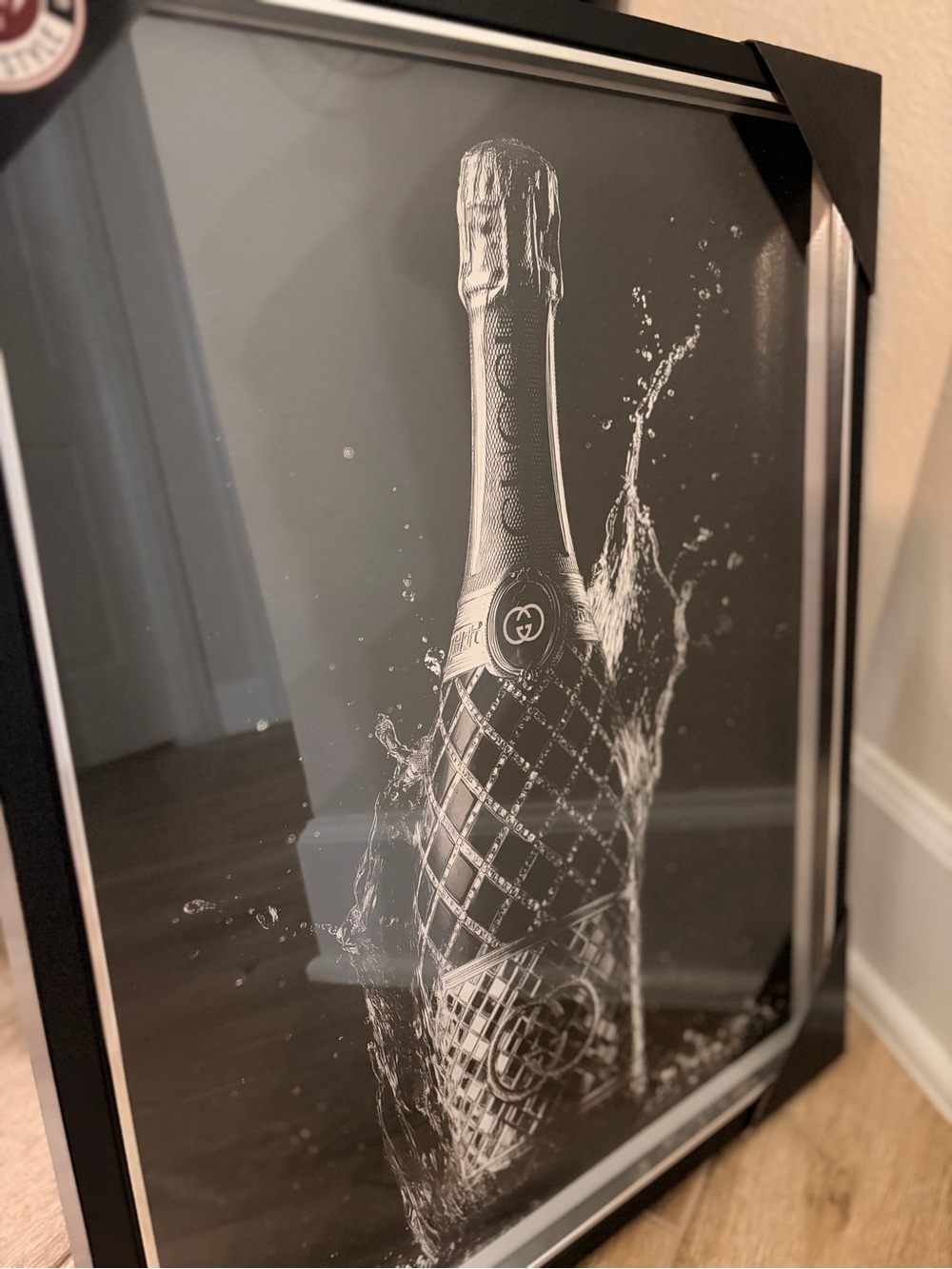 Fashion Black & Silver Champagne Bottle Artwork/Black frame -20” x 16” - Picture 3 of 9